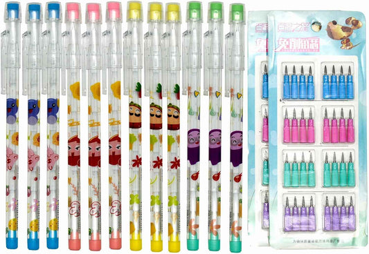12PCS Cute Animals Non Sharpening Stackable Pencils with 64 Refills - TTpen