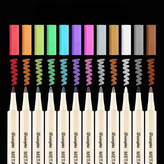 Guangna Metallic Marker Pens,12 Assorted Colors Fine Tip - TTpen