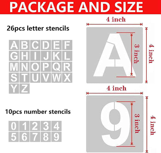 4 Inch 36PCS Reusable Plastic Letter Stencils and Numbers - TTpen