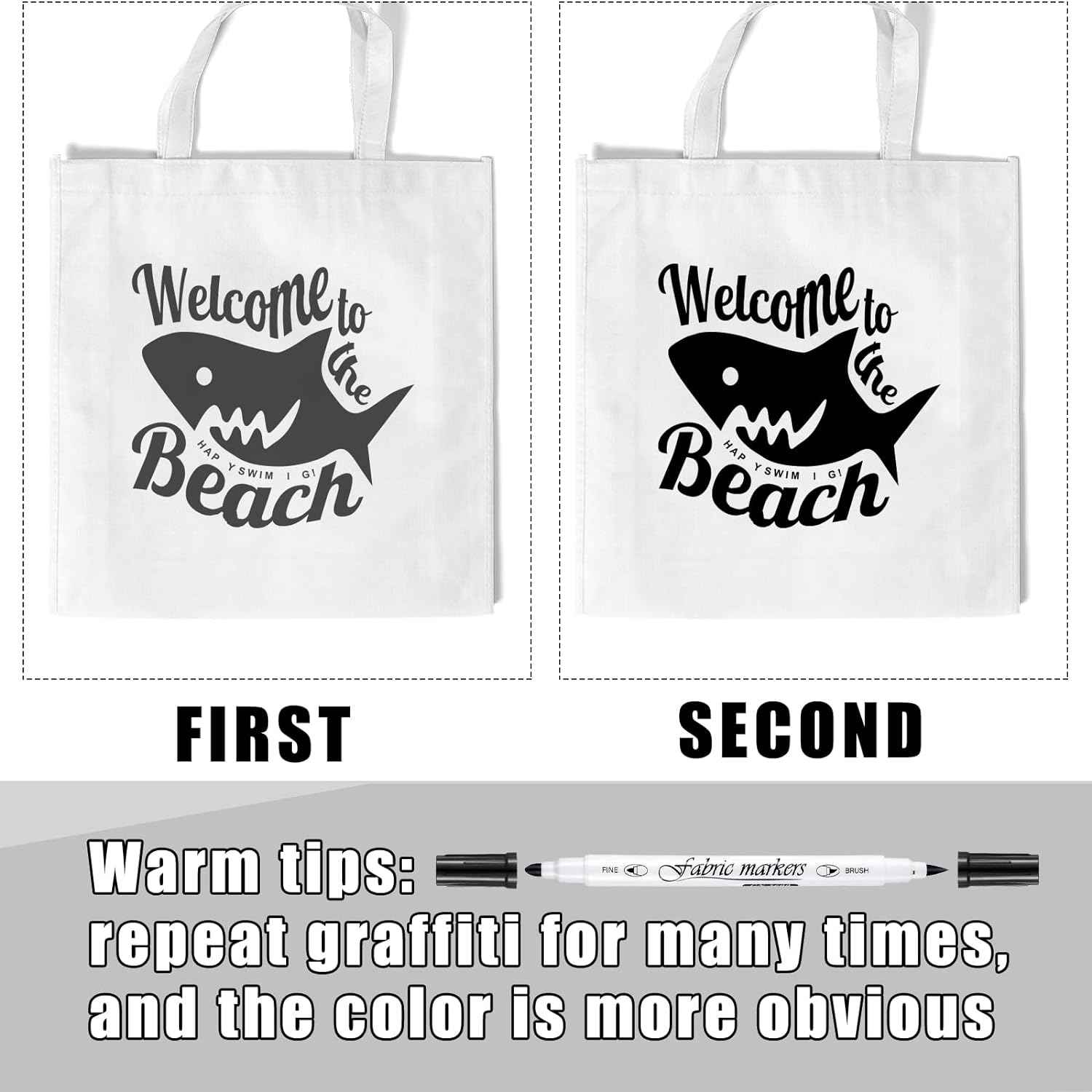 Guangna 6Pcs Fabric Markers Double Ended White Black Color - TTpen