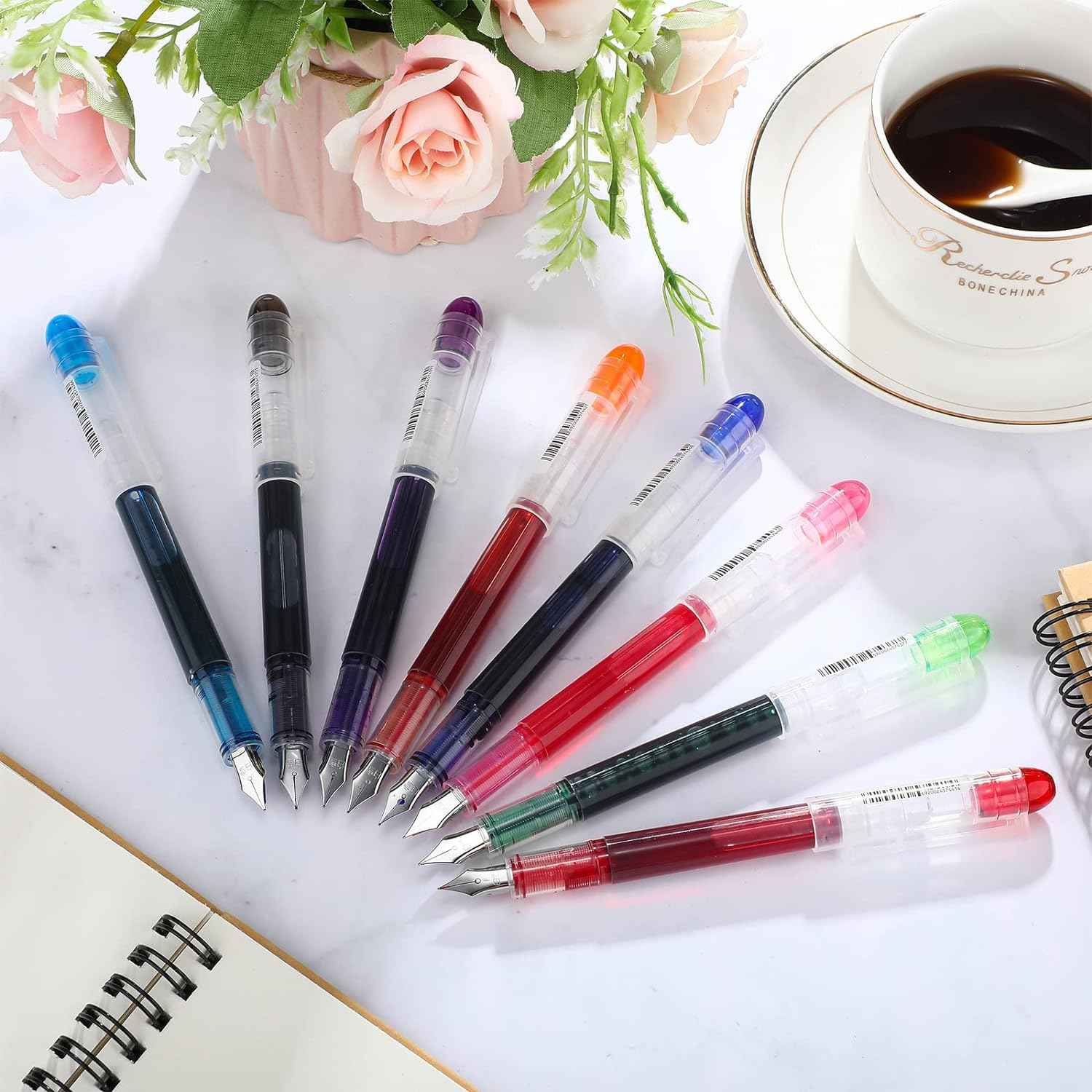 16 Pieces Colored Ink Disposable Fountain Pens Extra Fine Point Nib - TTpen