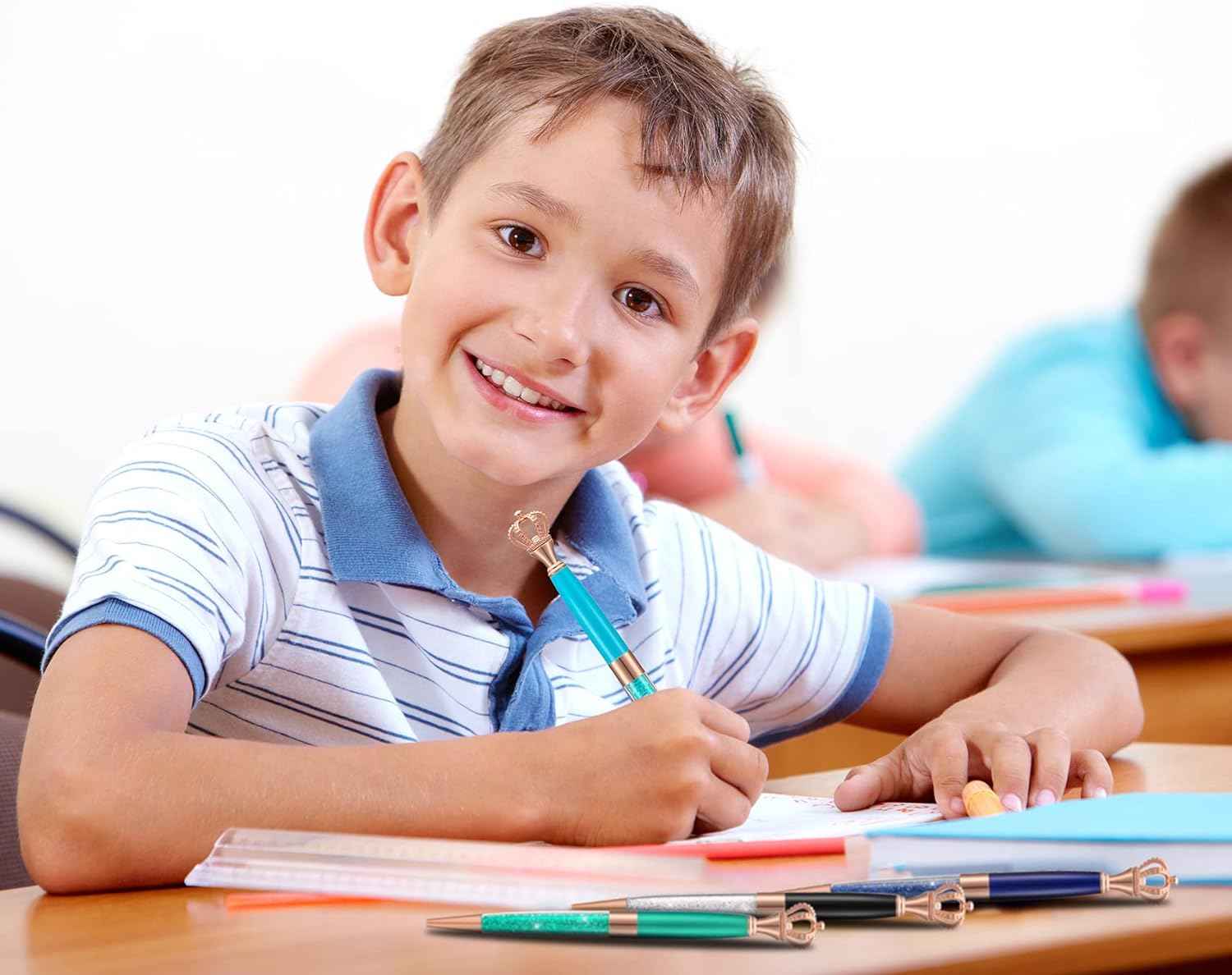 8 Pieces Crystal Crown Ballpoint Pen Set for Women Kid Girl - TTpen