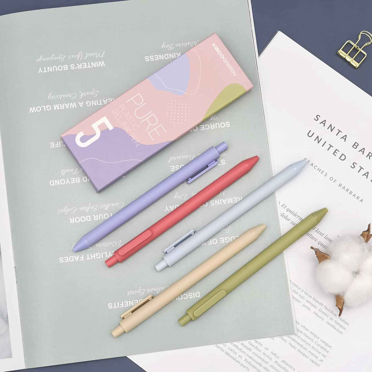 Kaco 5 Morandi Colored Ink Retractable Gel Pens 0.5mm Fine Point - TTpen