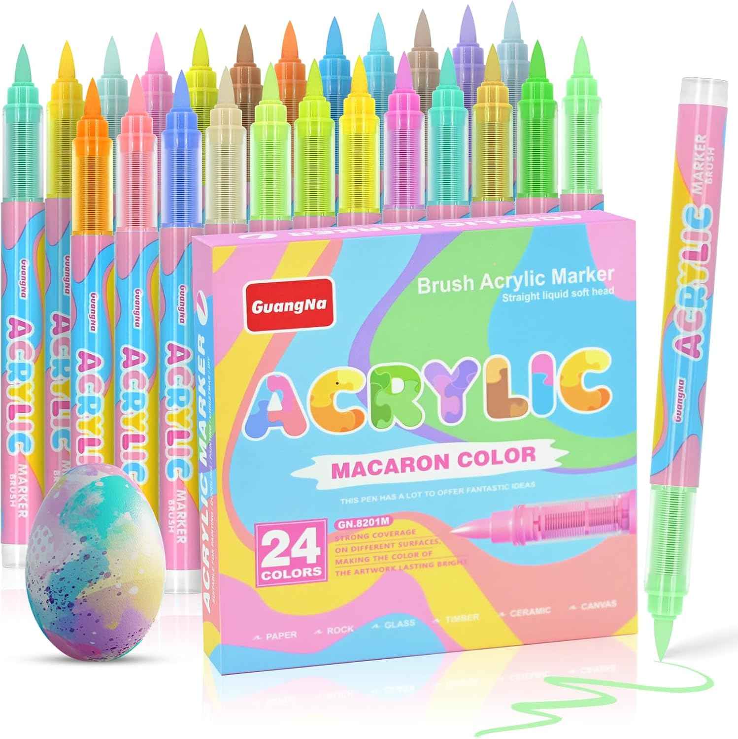 Guangna Macaron Art Markers,24 Color Soft Brush Tip Acrylic Paint Pens