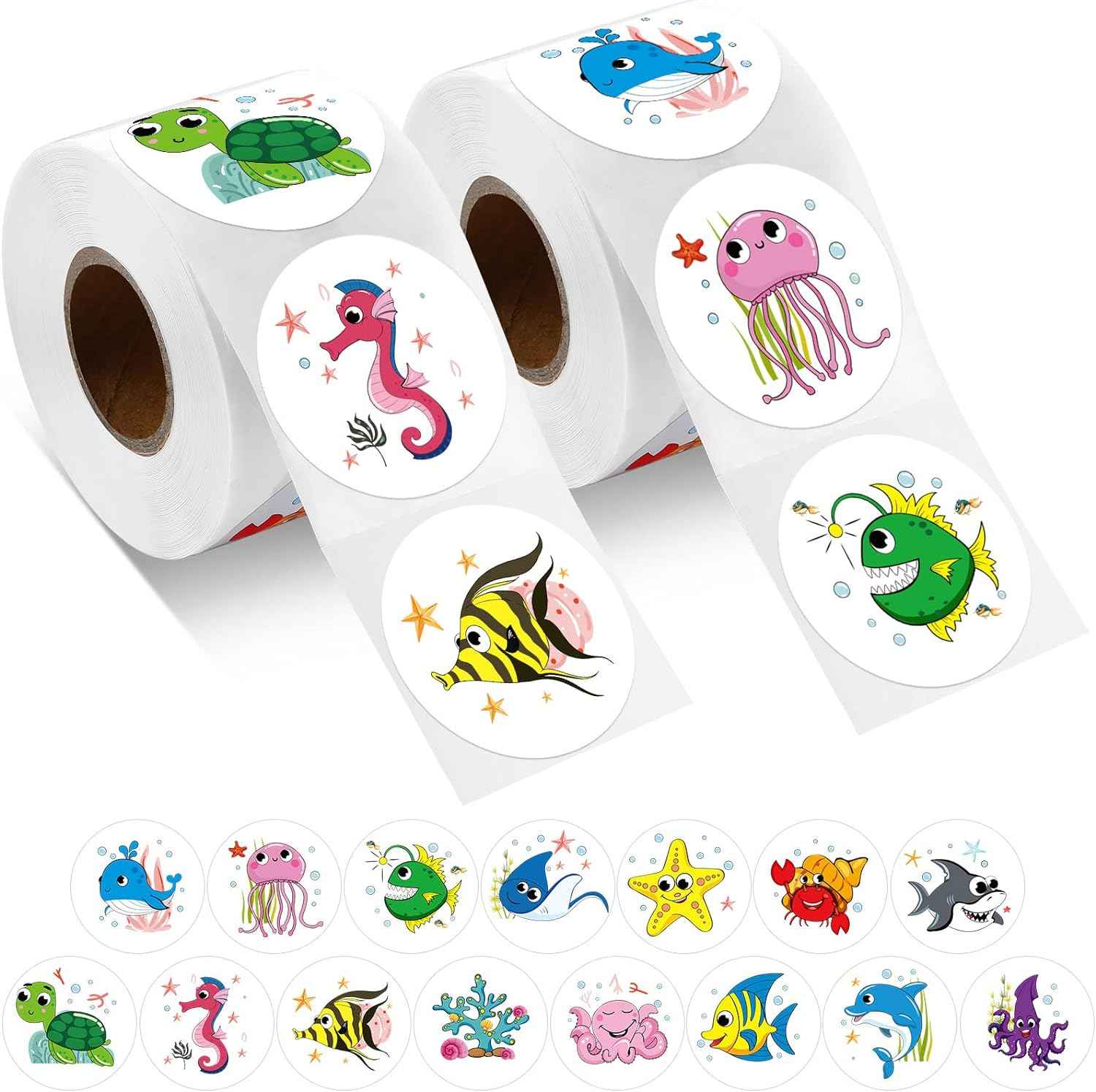 1000Pcs Round Sea Ocean Animal Stickers,1.5 Inch - TTpen