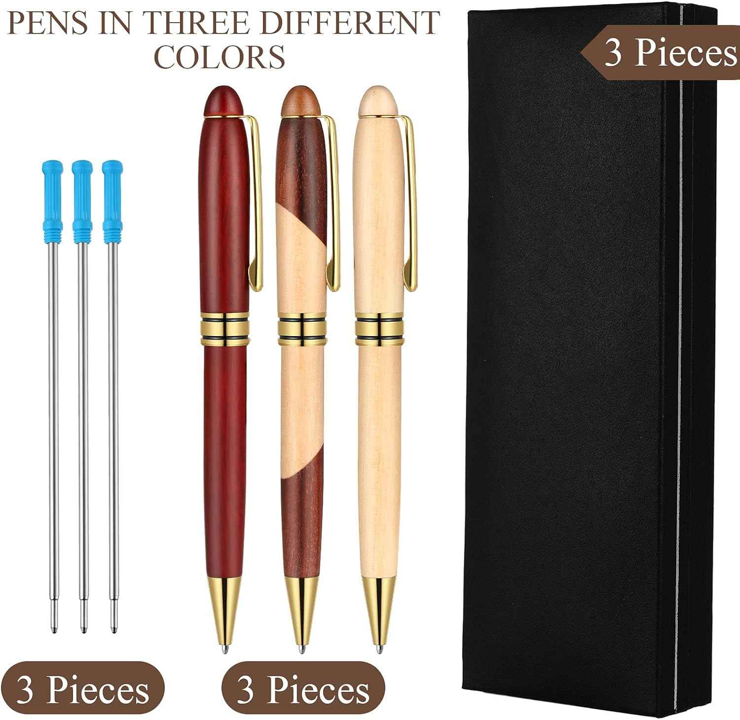 9 Pieces Wooden Ballpoint Pens with Refills Packing Boxes Writing Set - TTpen