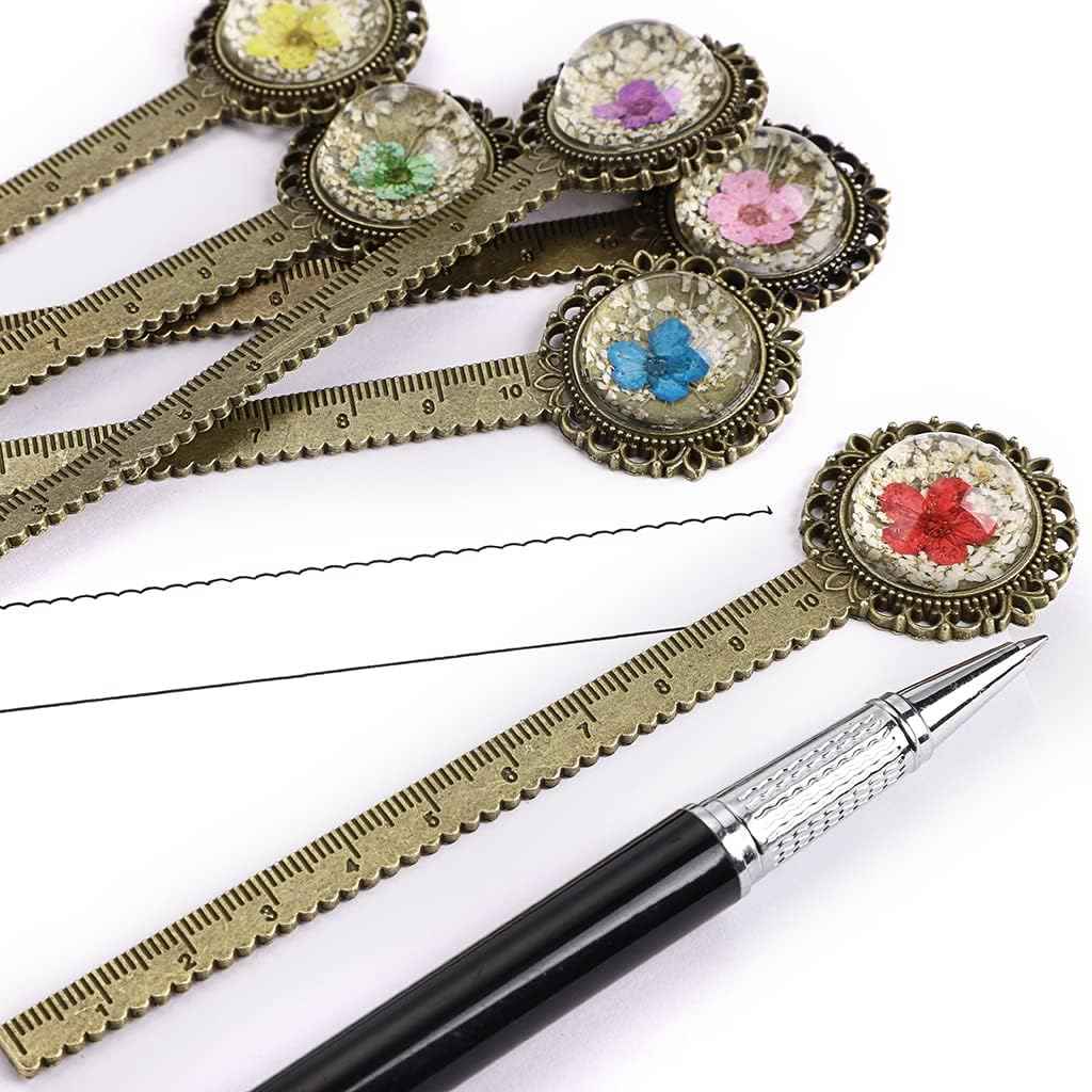 6PCS Retro Metal Bookmark Ruler Bronze Book Mark with Dried Flower - TTpen