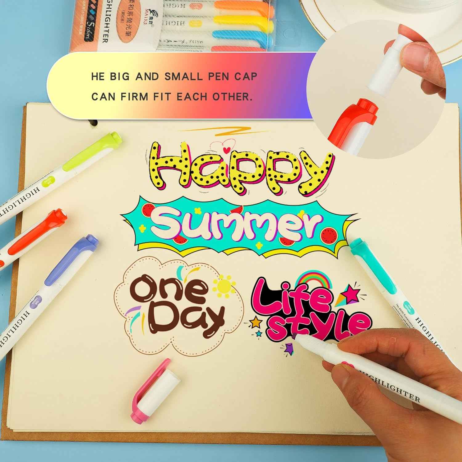 MAIKE Real Mild Pastel Highlighters 5 Fluorescent Colors Markers - TTpen