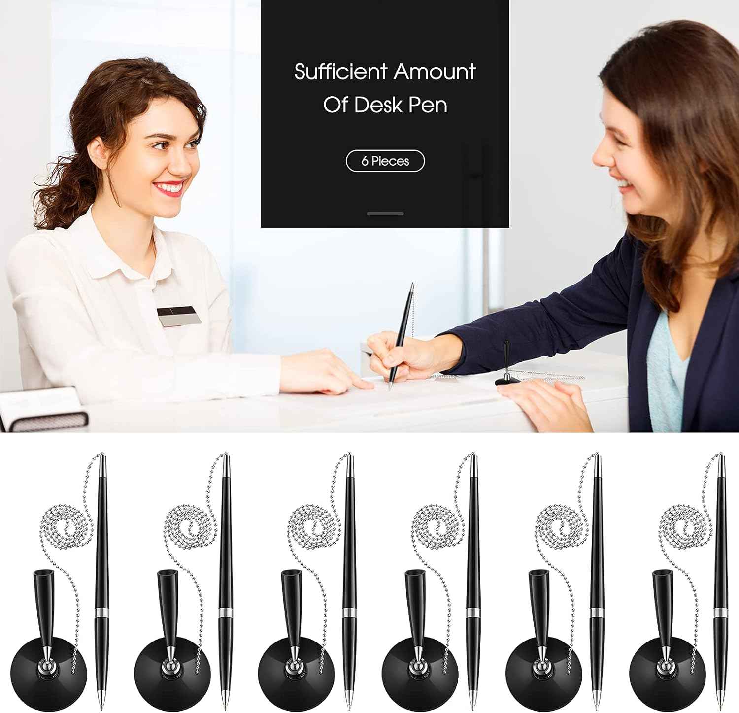 Secure Ballpoint Pen with Adhesive Chain for Reception Counter 6 Pack - TTpen