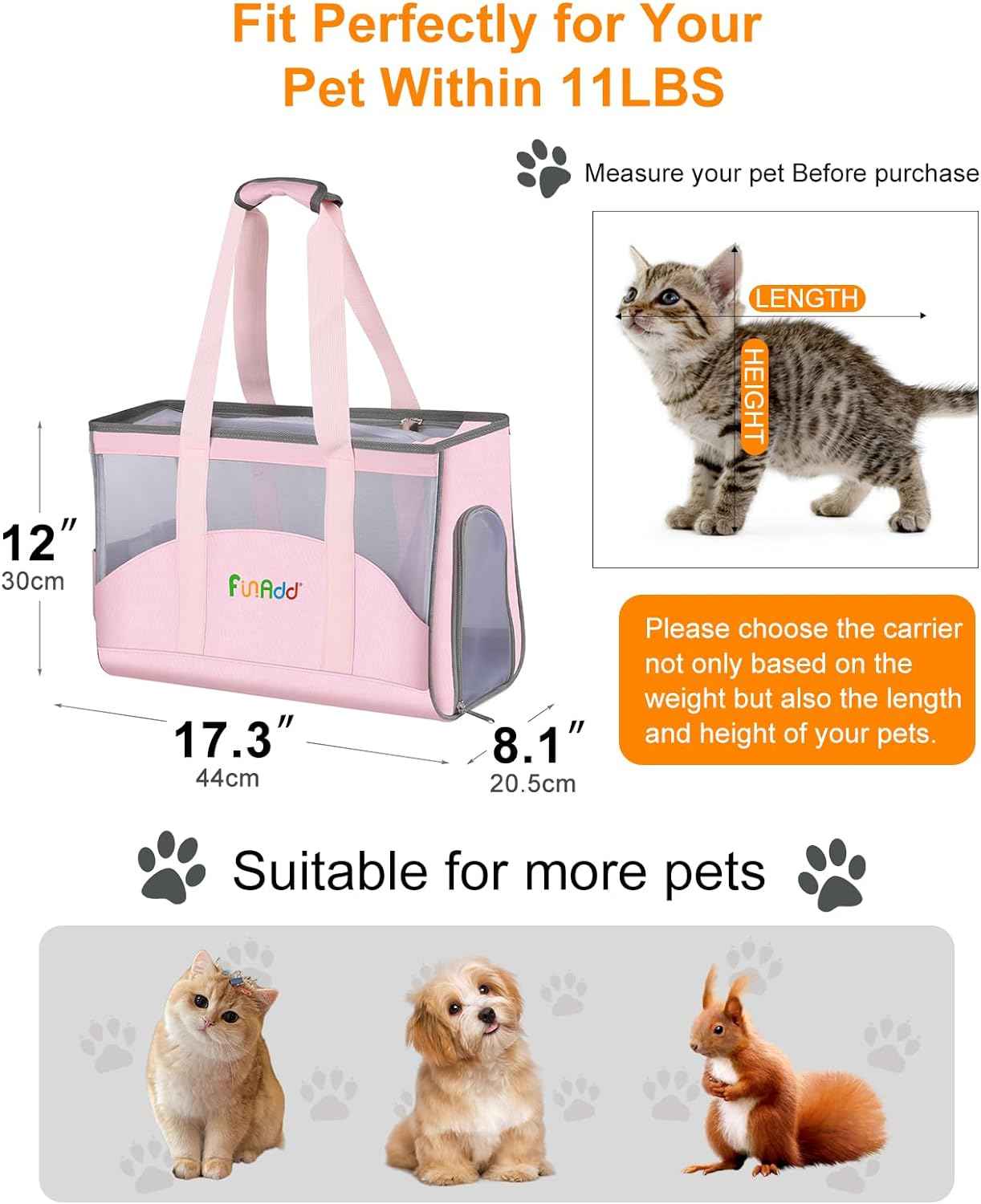 FunAdd Pet Pet Carrier,Airline Approved,for Small Dogs and Cats - TTpen