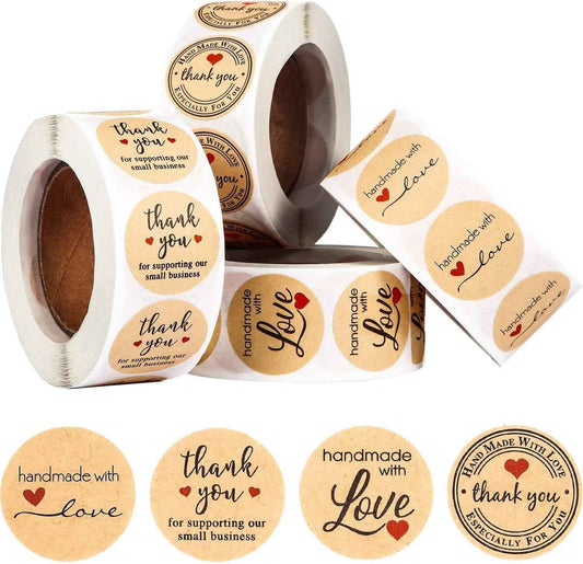 2000pcs Handmade with Love Thank You Label Stickers Kraft Round,1 Inch - TTpen