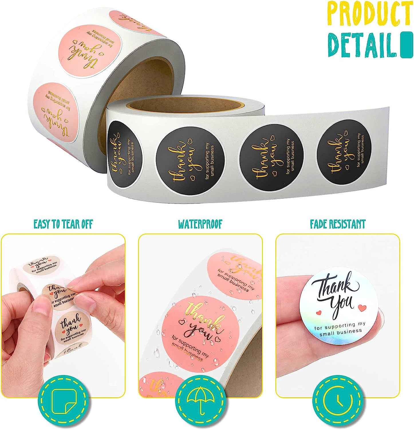 3000Pcs 1inch 6Rolls Thank You for Supporting My Small Business Stickers - TTpen