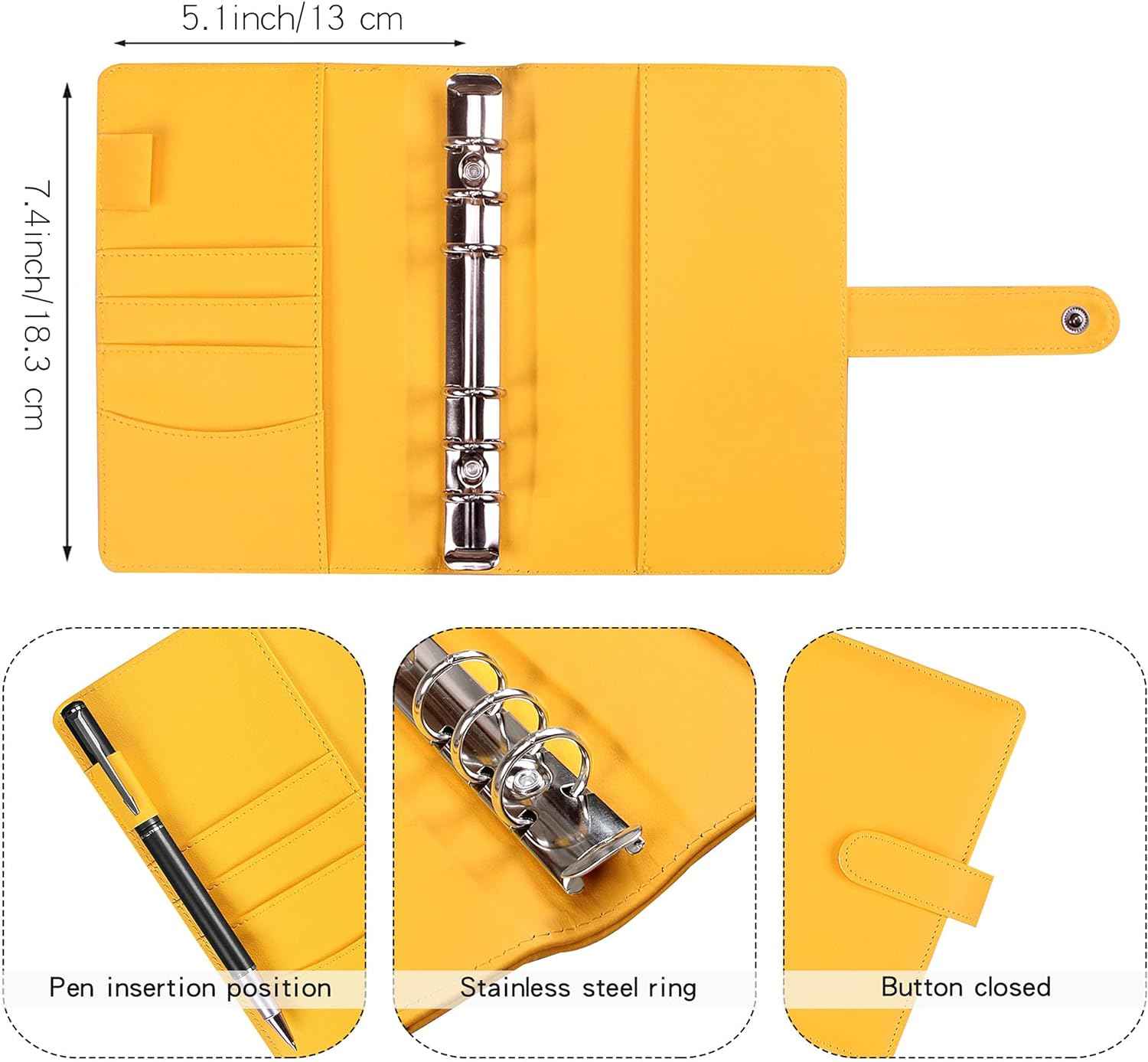 A6 Budget Binder,PU Leather with 12PCS Cash Pockets - TTpen