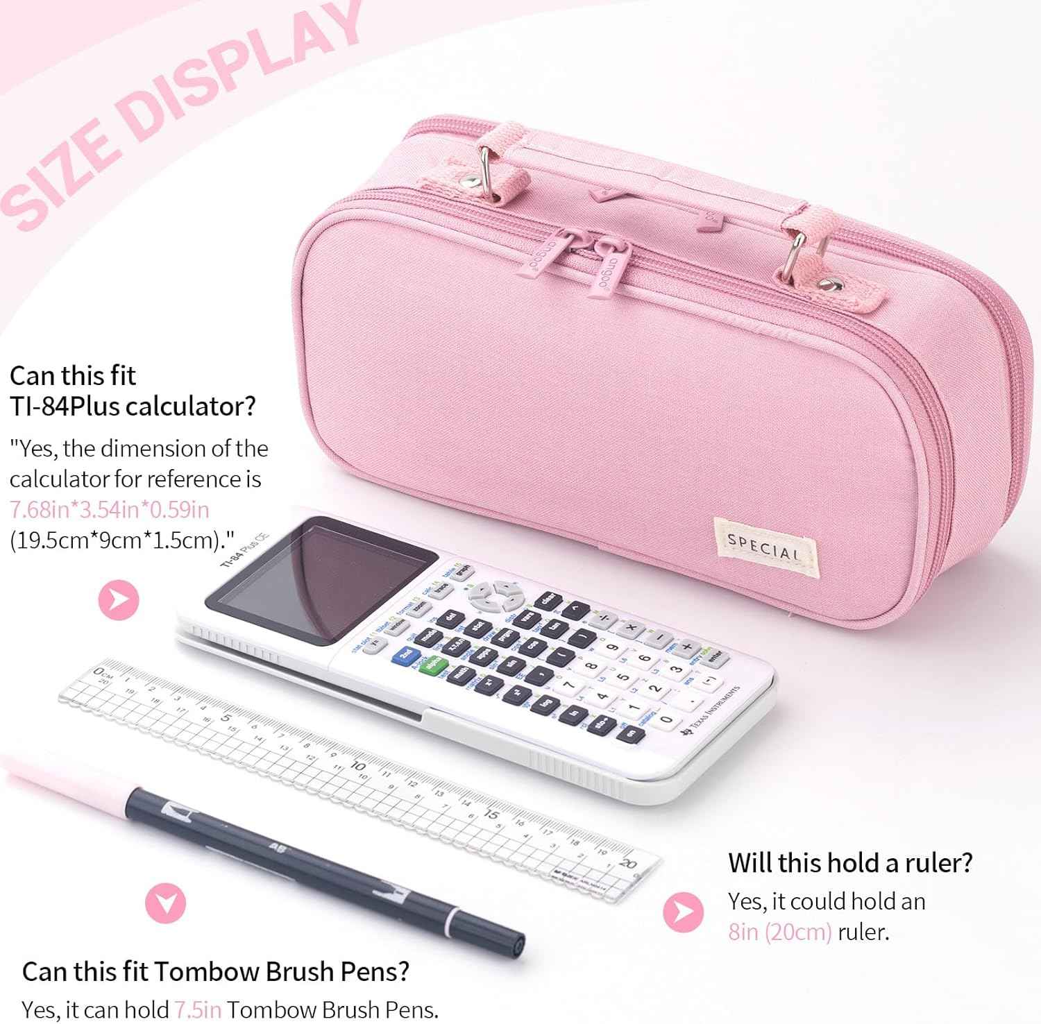 HVOMO Large capacity pencil case Pencil Pouch Double Zipper Storage Bag 3 Compartments Portable Multifunctional bag Desk Organizer School Marker Pen Casey(Dark Pink) - TTpen