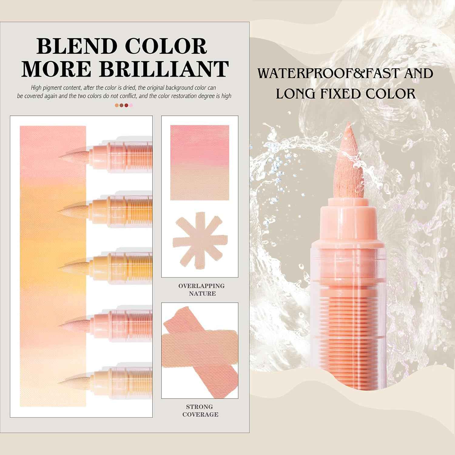 Guangna Soft Brush Acrylic Art Markers,24 Color Skin Tones