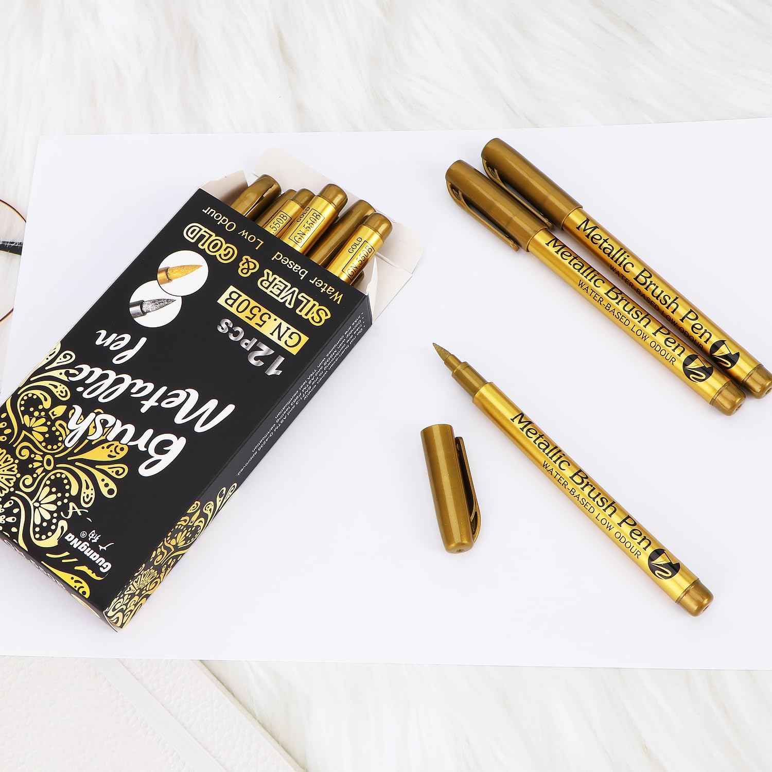 12pcs Metallic Brush Craftwork Marker Pens Gold - TTpen