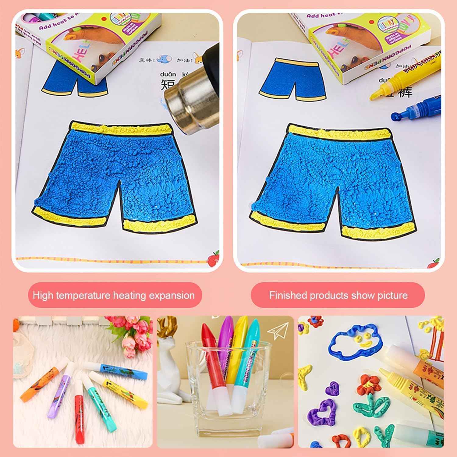 DIY Bubble Popcorn Drawing Pens,6 Color Magic Puffy Pens 2 Pack - TTpen