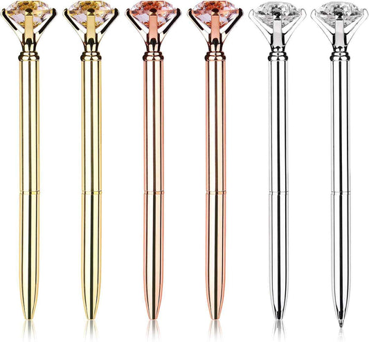 6Pcs Ballpoint Pens Metal Diamond Journaling Gift Pens,Black Ink - TTpen