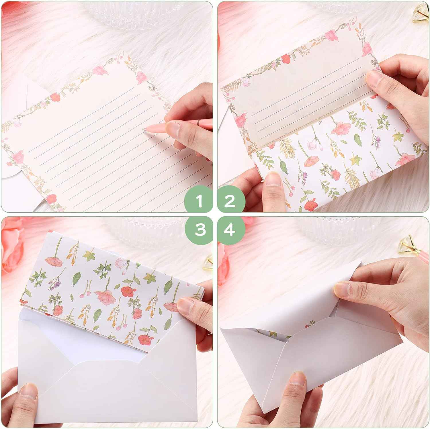 72Pcs Stationery Paper and Envelopes Set Vintage Floral Letter Writing - TTpen