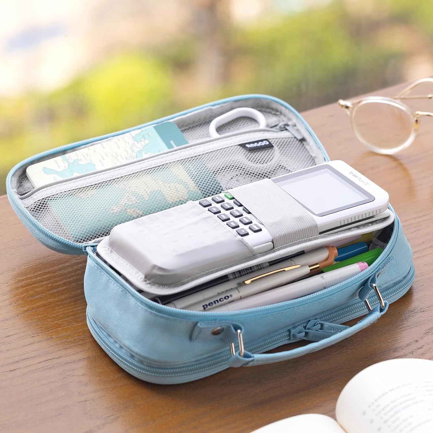 HVOMO Large capacity pencil case Pencil Pouch Double Zipper Storage Bag 3 Compartments Portable Multifunctional bag Desk Organizer School Marker Pen Casey(Dark Pink) - TTpen