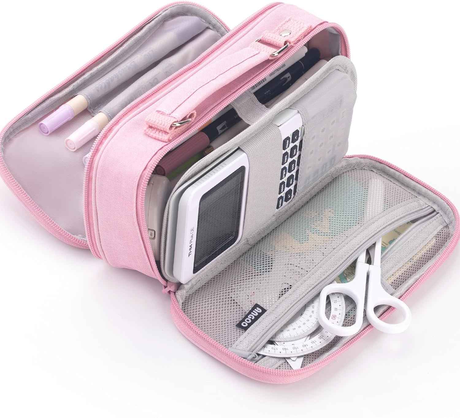 HVOMO Large capacity pencil case Pencil Pouch Double Zipper Storage Bag 3 Compartments Portable Multifunctional bag Desk Organizer School Marker Pen Casey(Dark Pink) - TTpen