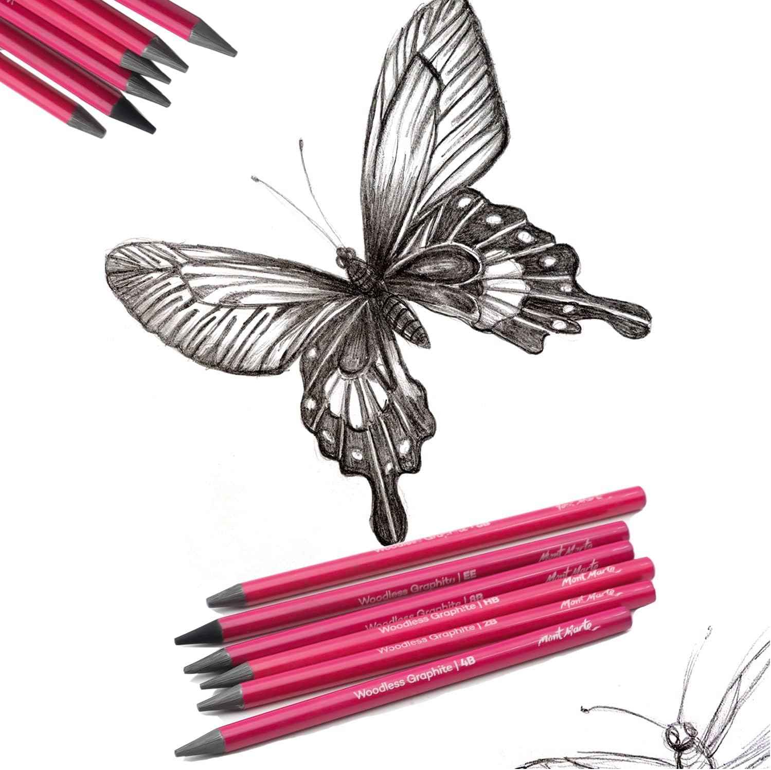 Mont Marte Woodless Graphite Pencils 6 Piece for Sketching Drawing Shading - TTpen