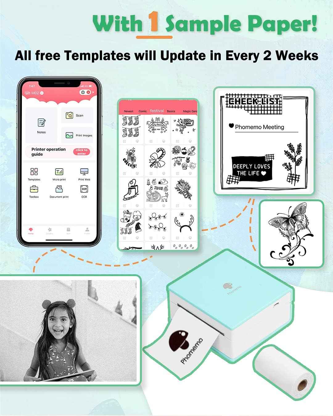 Phomemo M02 Sticker Printer Portable Thermal Label Printer with 1 Roll Paper - TTpen