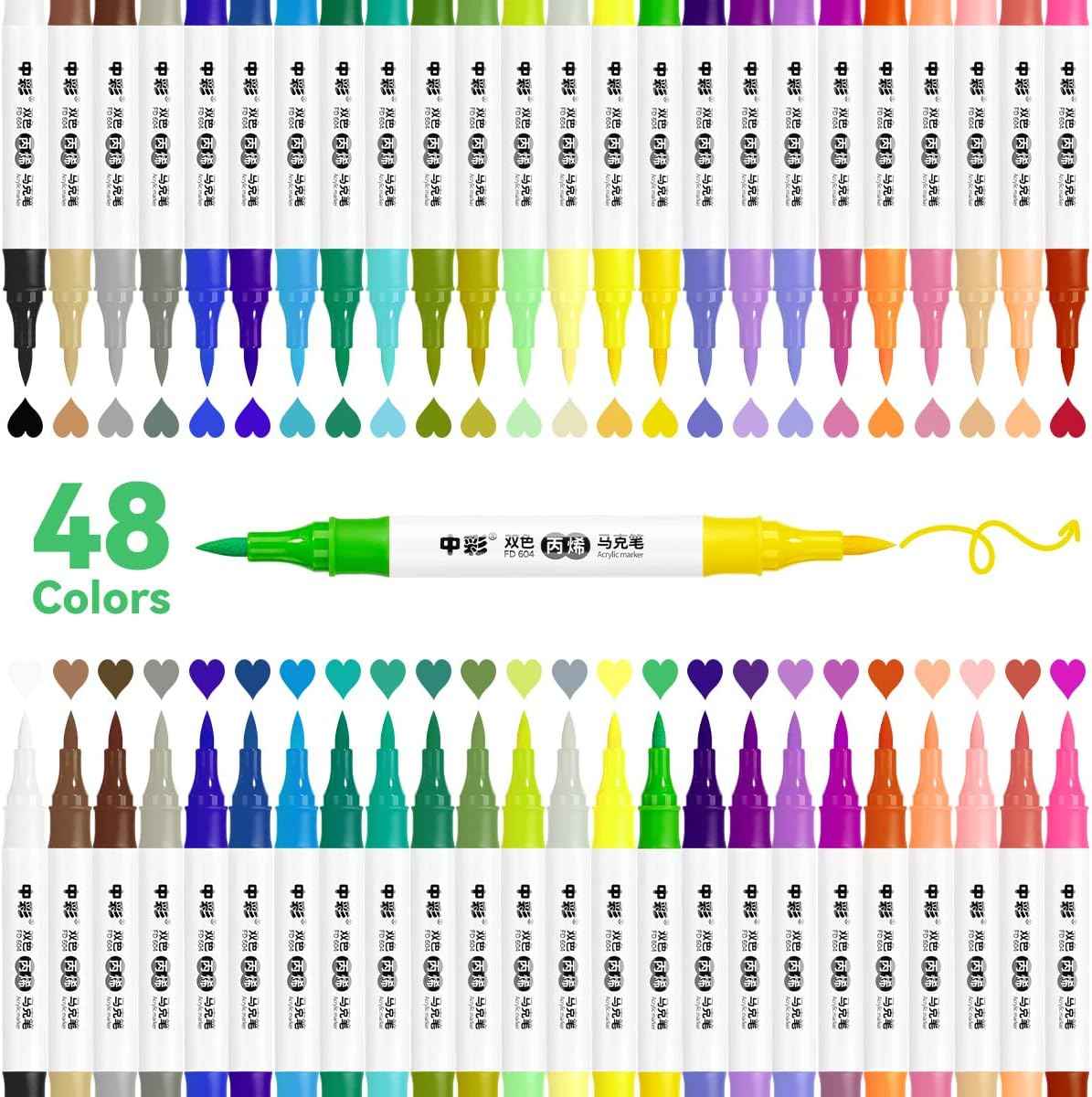 48 Colors Acrylic Paint Markers,24PCS Dual Colors Brush Paint Pens - TTpen