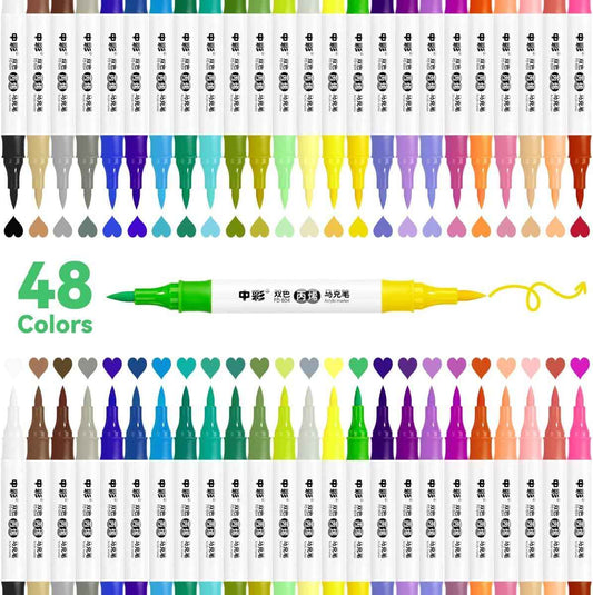 48 Colors Acrylic Paint Markers,24PCS Dual Colors Brush Paint Pens - TTpen