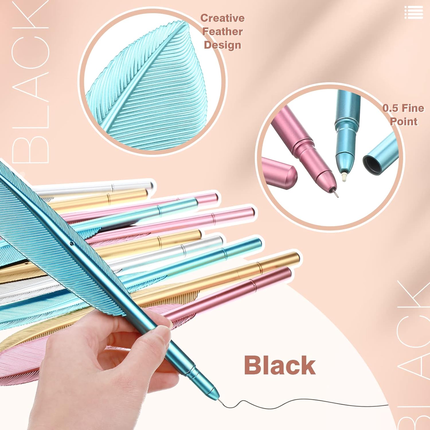 8pcs Artificial Feather Ballpoint Ink Pens