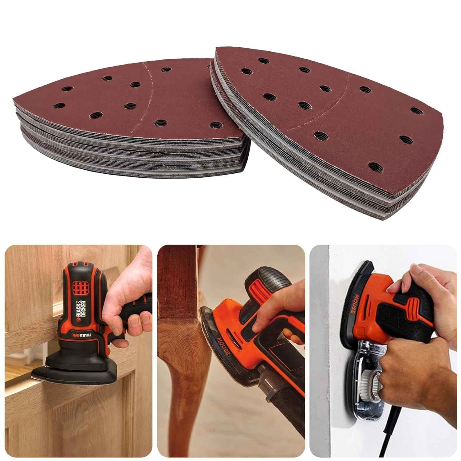 50PCS Mouse Detail Sander Paper,40/60/80/120/180/240 Grit 11 Holes - TTpen