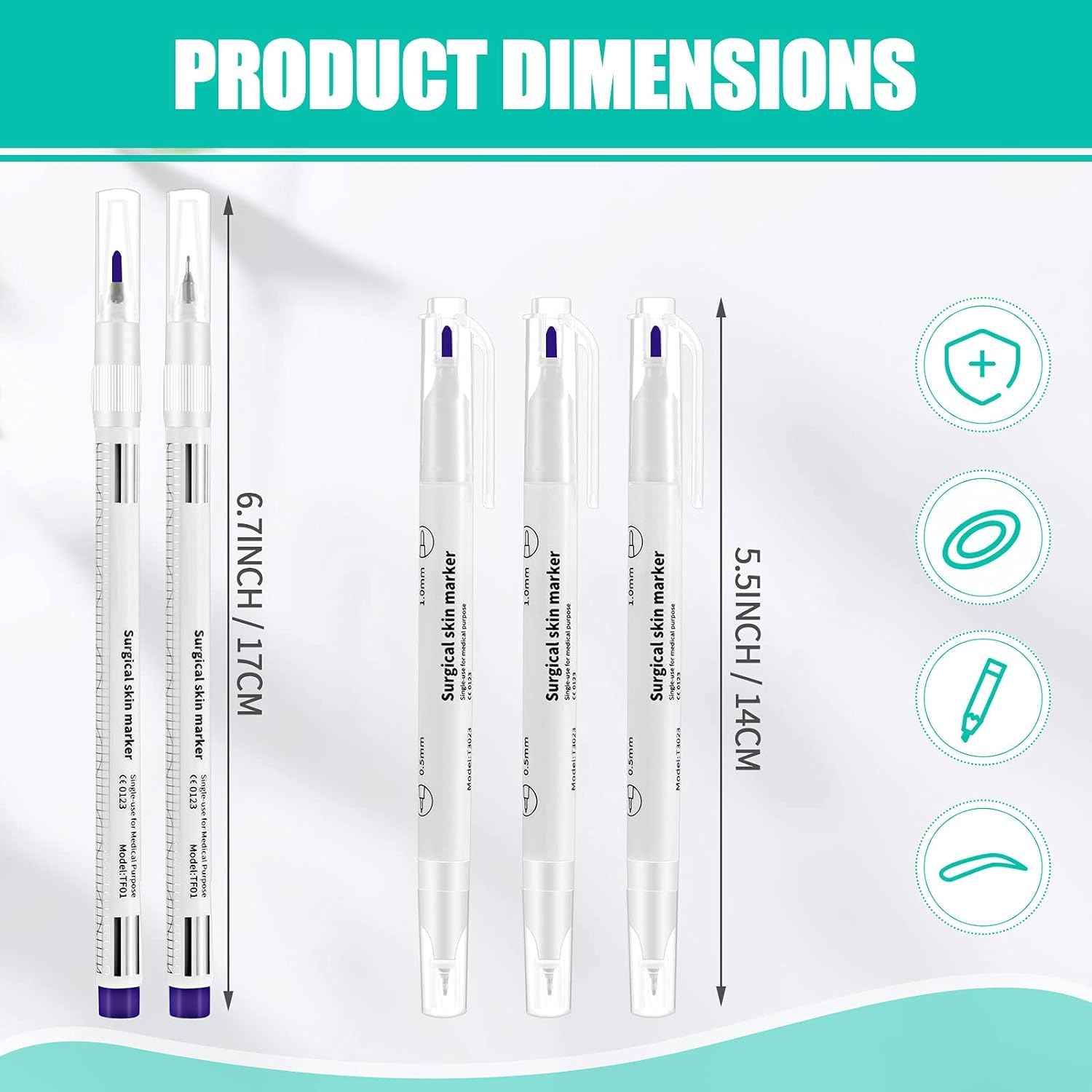 5 Pieces Tattoo Tip Skin Marker Pens with Paper Ruler - TTpen