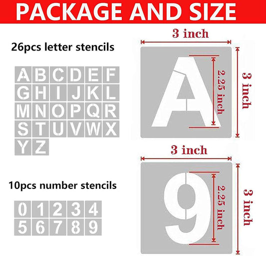 3 Inch 36PCS Reusable Plastic Letter Stencils and Numbers - TTpen