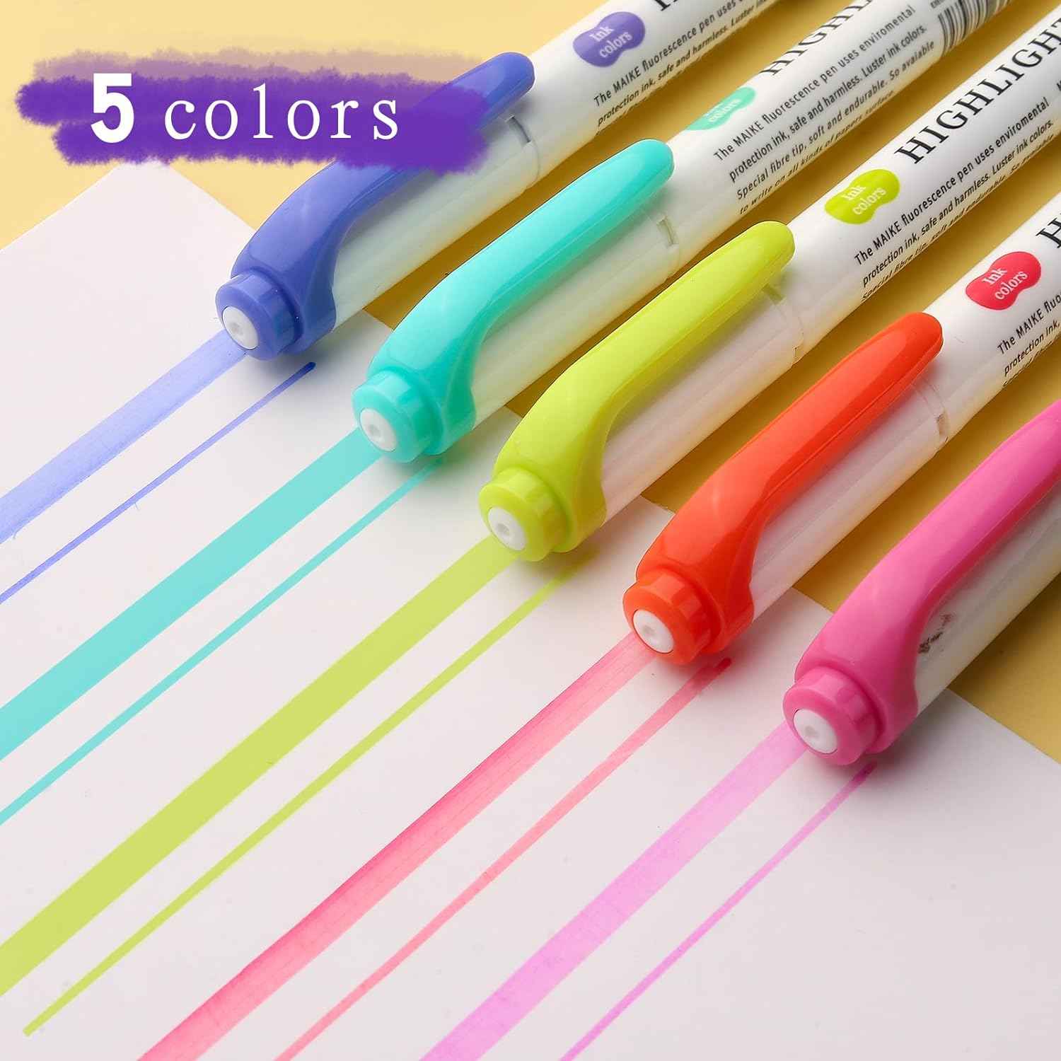 MAIKE Real Mild Pastel Highlighters 5 Sunny Colors Markers - TTpen