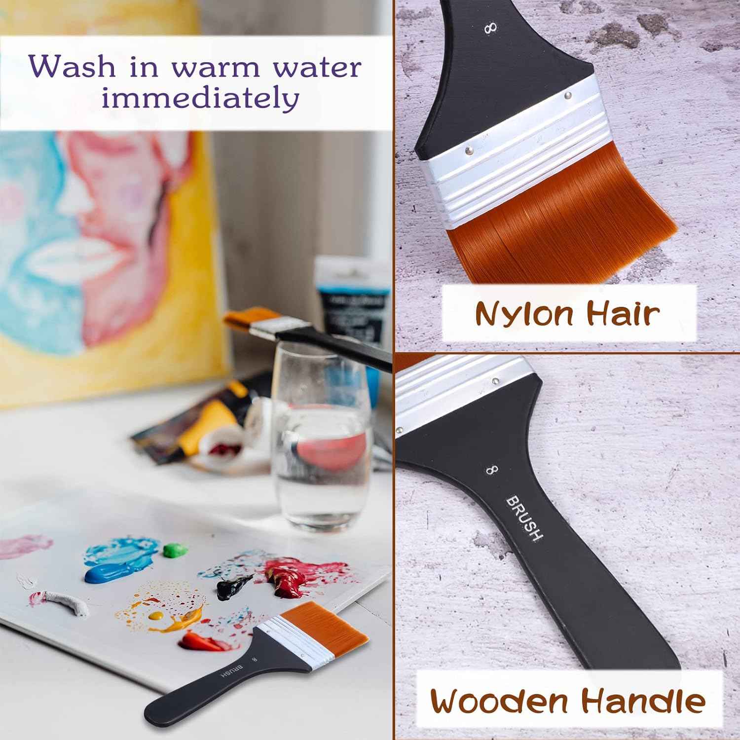 7 Size Artist Wide Flat Paint Brushes Set