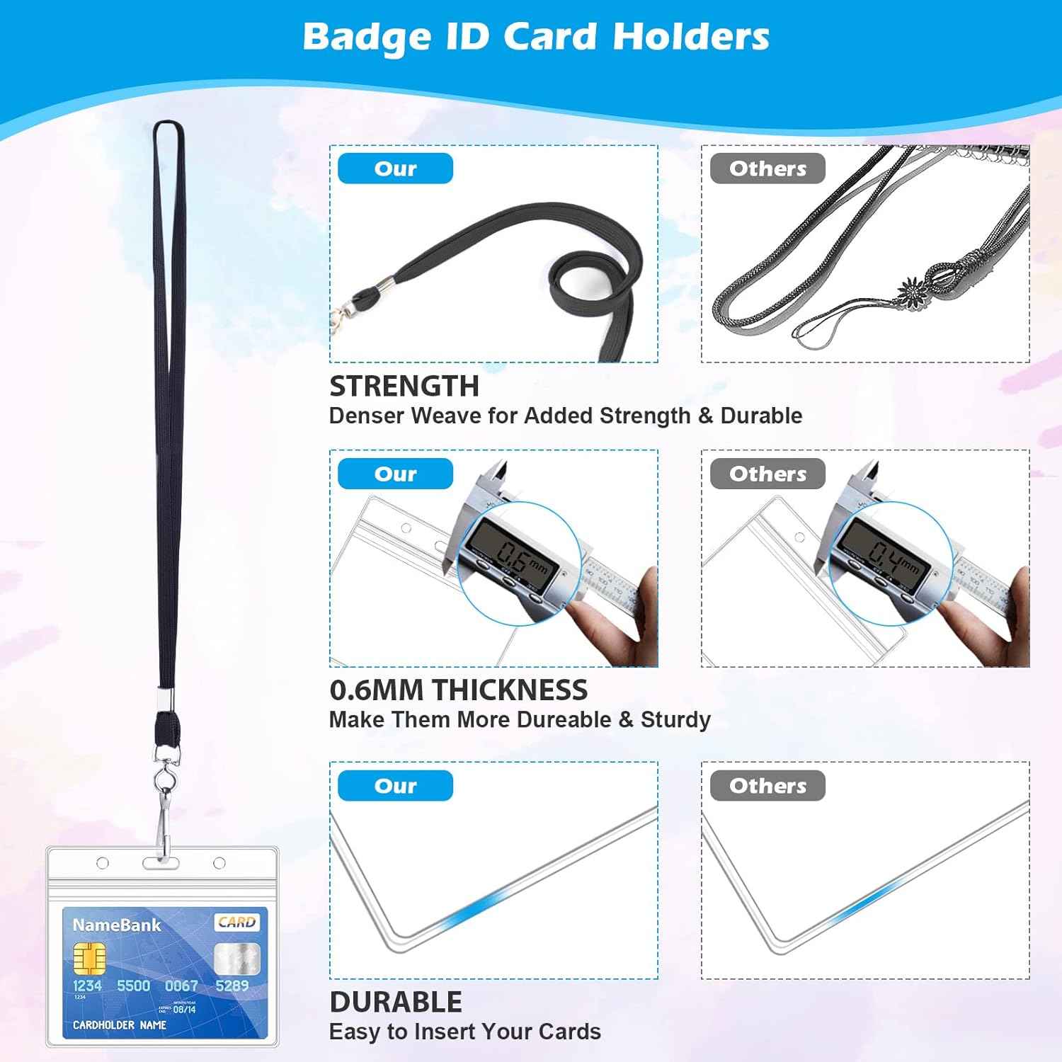 50Pcs Plastic Horizontal Badge Holders and 50Pcs Black Neck Lanyards - TTpen