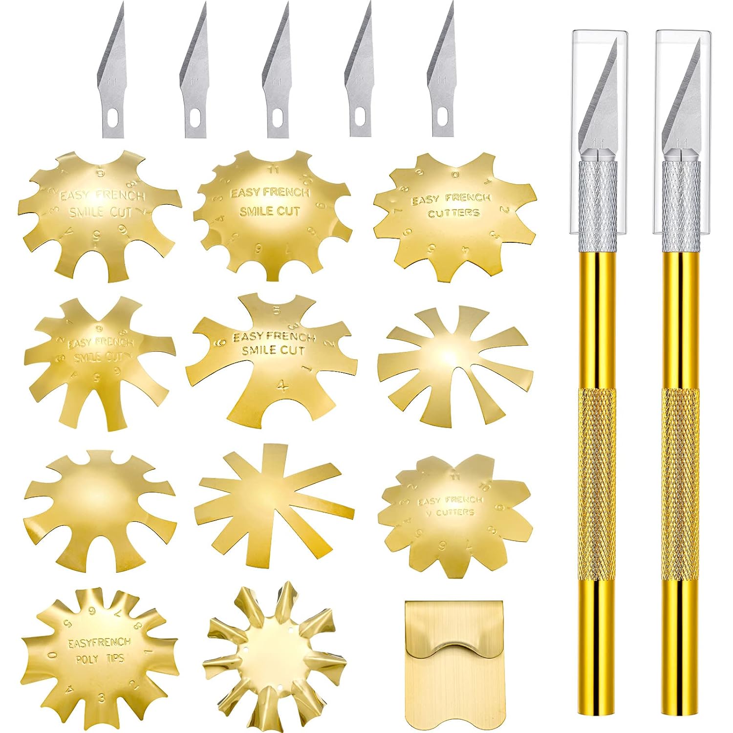19Pcs French Nail Trimmer Set with Cutting Knife and Spare Blades Gold