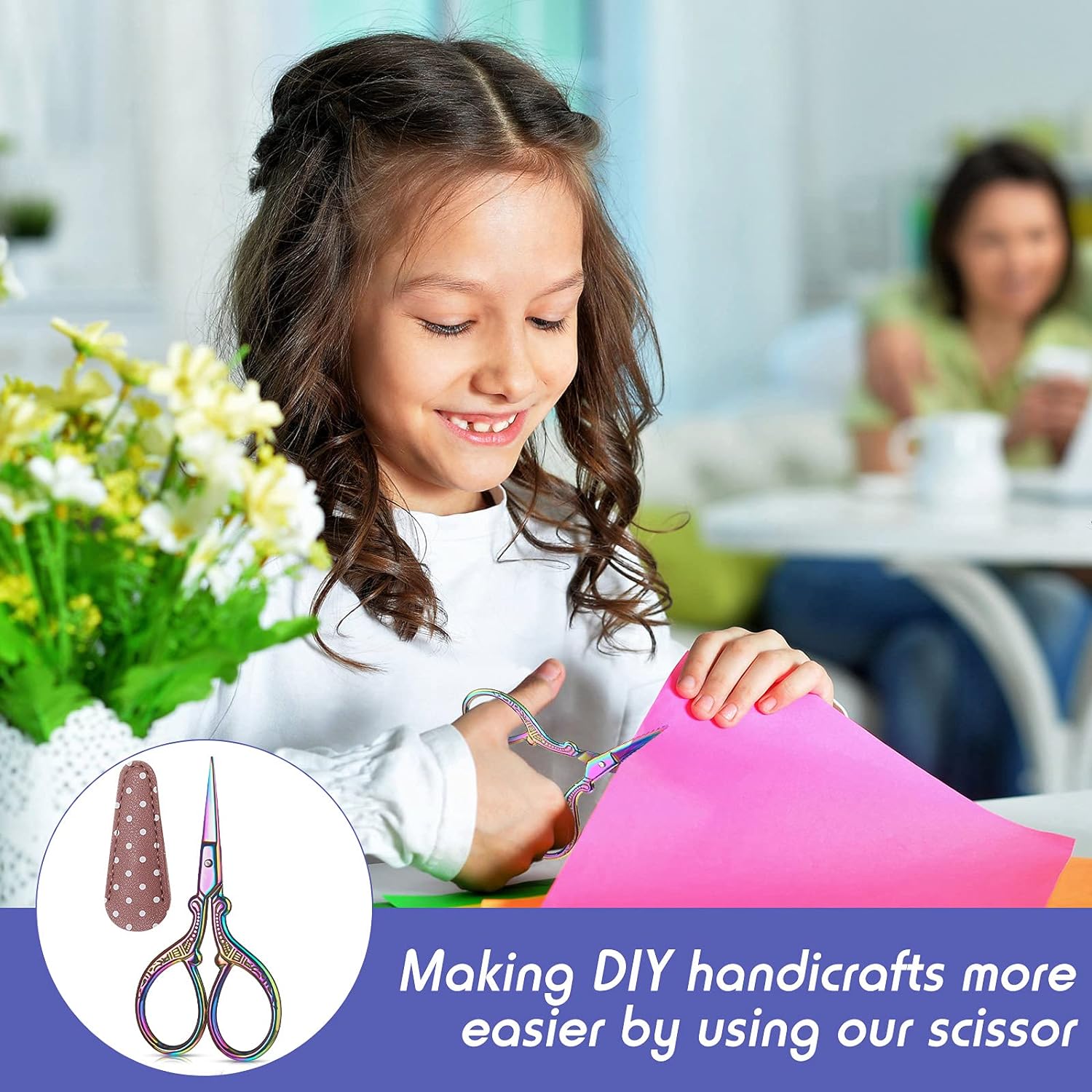 4Pcs Sewing Embroidery Scissors with Artificial Leather Cover 3.6 Inch