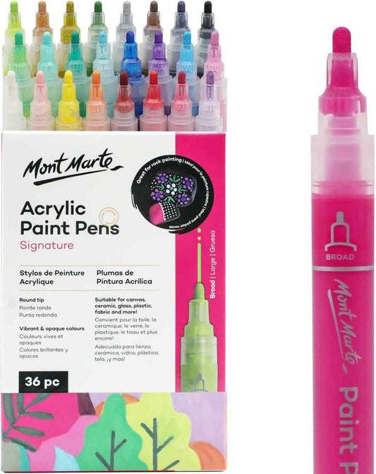 Mont Marte Signature Acrylic Paint Pens,36 Piece,Round Tip (3mm) - TTpen