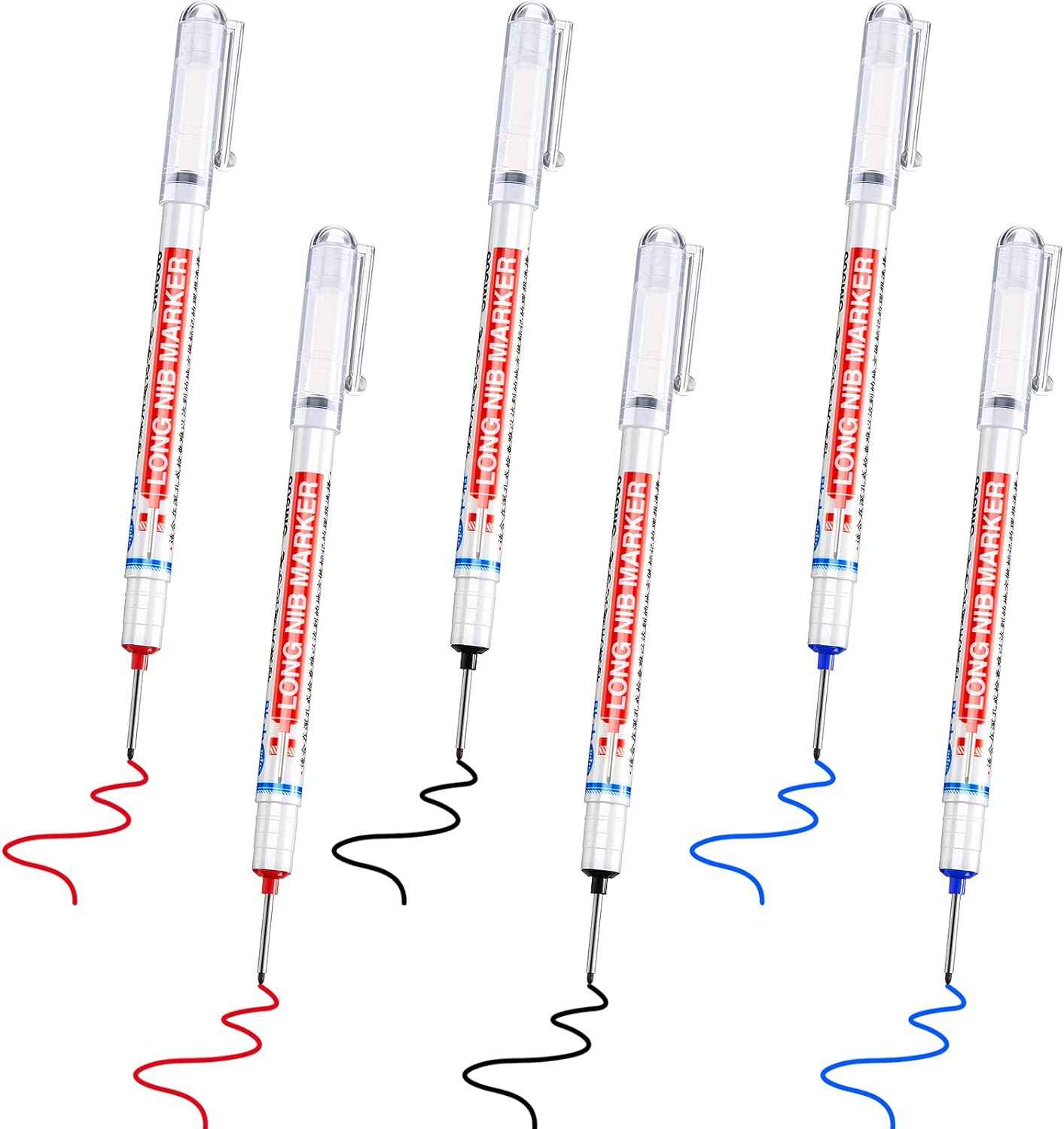 6PCS Deep Drill Hole Long Nib Waterproof Marker Pens Red Black Blue - TTpen