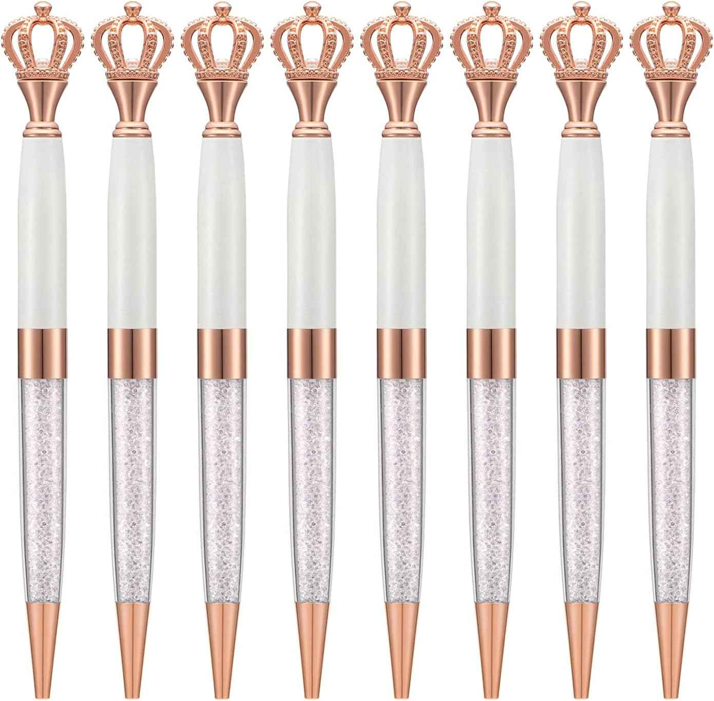 8 Pieces Crystal Crown Ballpoint Pen Set for Women Kid Girl - TTpen