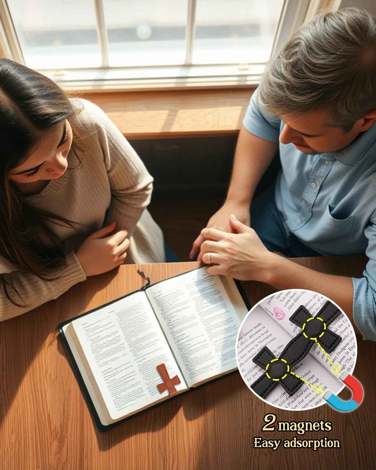 2Pcs Leather Bible Easter Verse Cross Magnetic Bookmarks