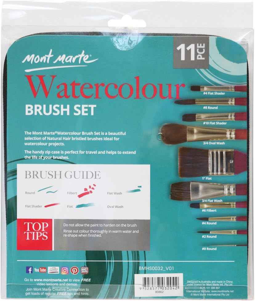 Mont Marte Art Paint Brushes Set with Case,10 Different Size - TTpen