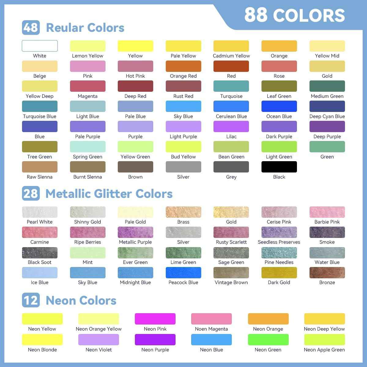 88 Colors Watercolor Paint Set Metallic Glitter Color - TTpen