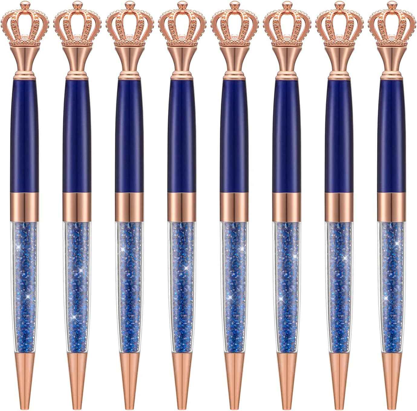 8 Pieces Crystal Crown Ballpoint Pen Set for Women Kid Girl - TTpen