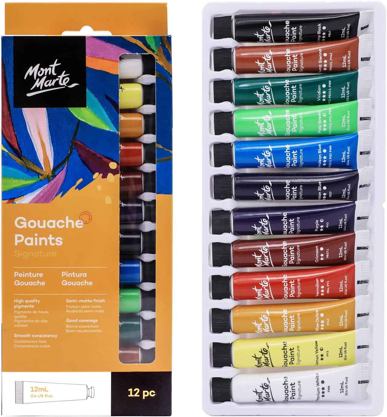 MONT MARTE Signature Gouache Paint,12 Colors 12ml Tube - TTpen