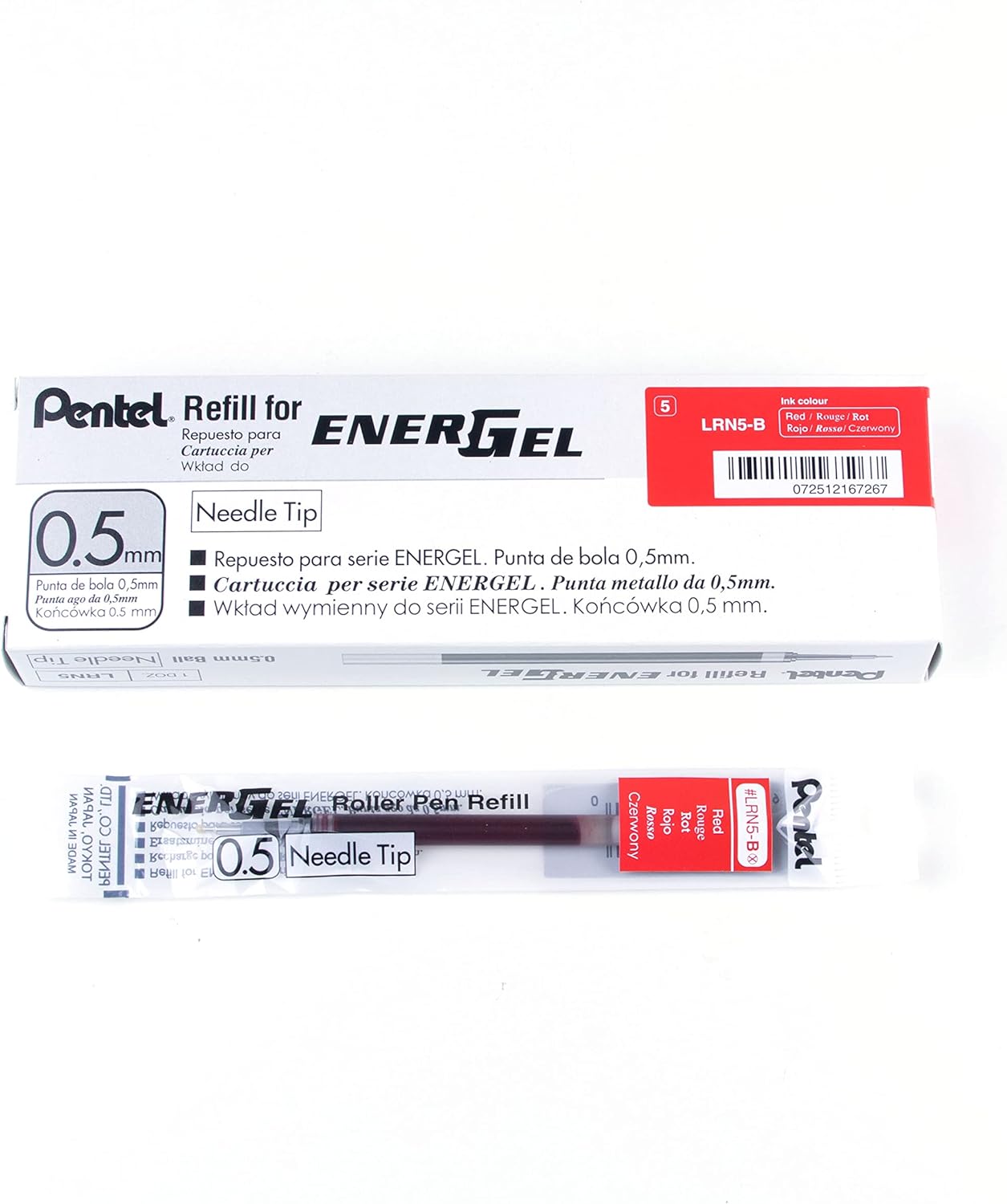 Pentel Refill Ink for EnerGel Gel Pen,0.5mm,Needle Tip,Box of 12 Red