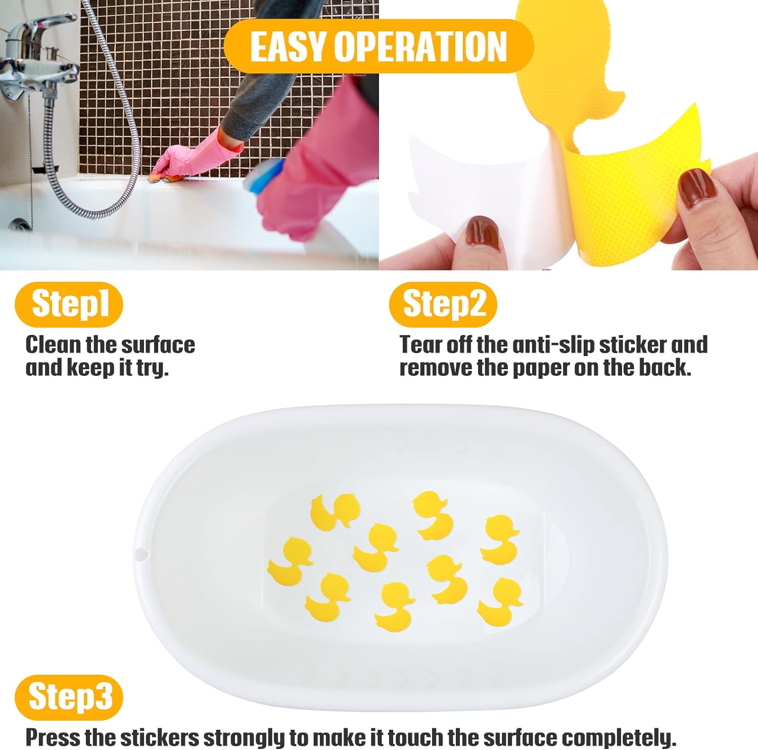24Pcs Bathtub Non Slip Stickers Yellow Duck for Kids Safety with Scraper