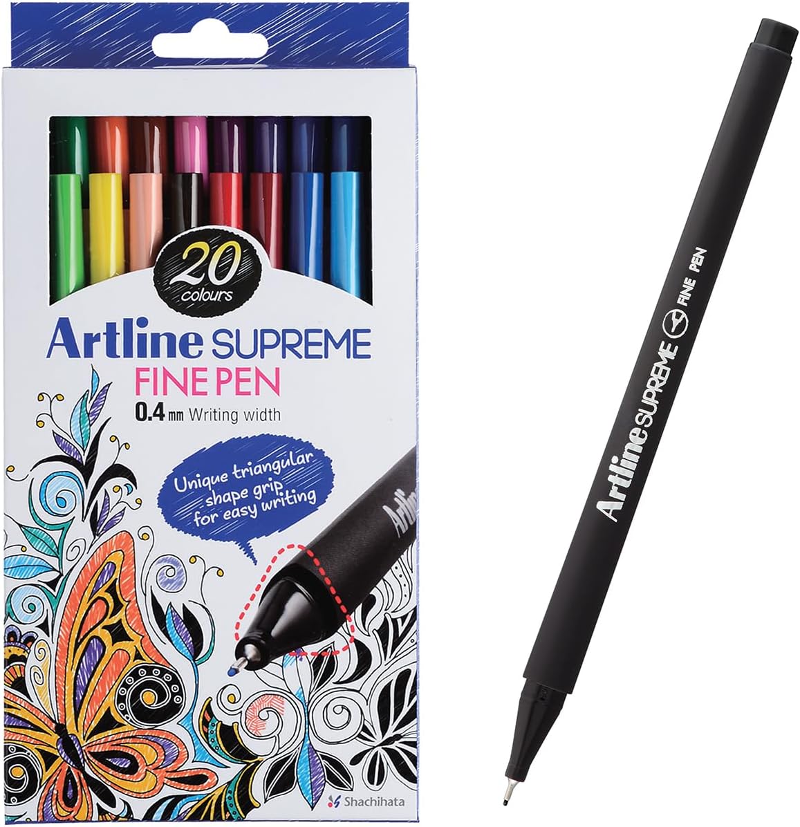 Artline SUPREME Fine Pens for Drawing,Coloring,Writing,0.4mm 20 Pack
