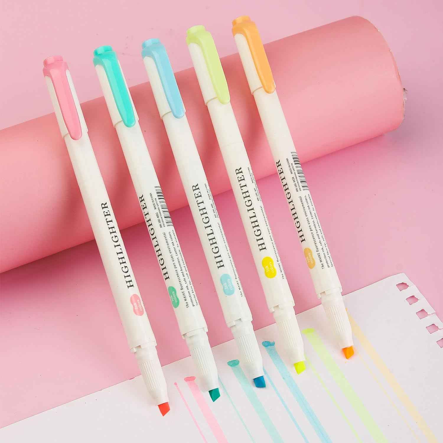 MAIKE Real Mild Pastel Highlighters 5 Fluorescent Colors Markers - TTpen
